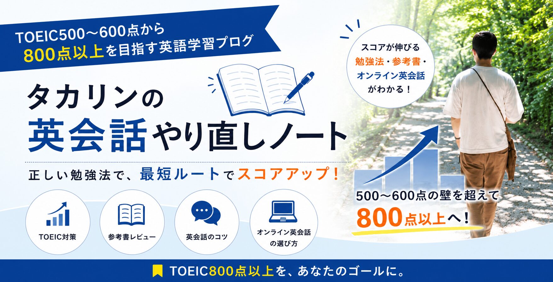 TOEIC800点以上を目指す社会人向け英語学習ブログのヘッダー画像
